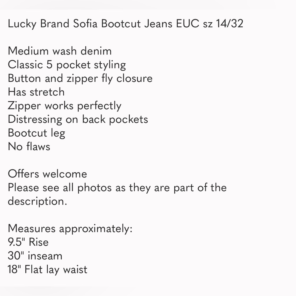 LUCKY Brand Sofia Medium Wash Bootcut Jeans EUC sz 14 - Picture 4 of 7